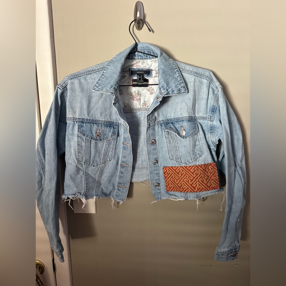 Forever 21 Floral Lined Denim Jacket